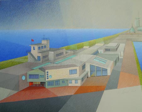 Deutsches Schiffahrtsmuseum, Scharounbau (Pastell und Acryl auf Karton, 80 x 100 cm, 2009)